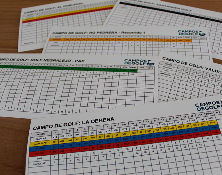 Tarjetas de campos de golf impresas